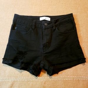 KanCan Black Distressed Denim Jeans Shorts, Size: Medium